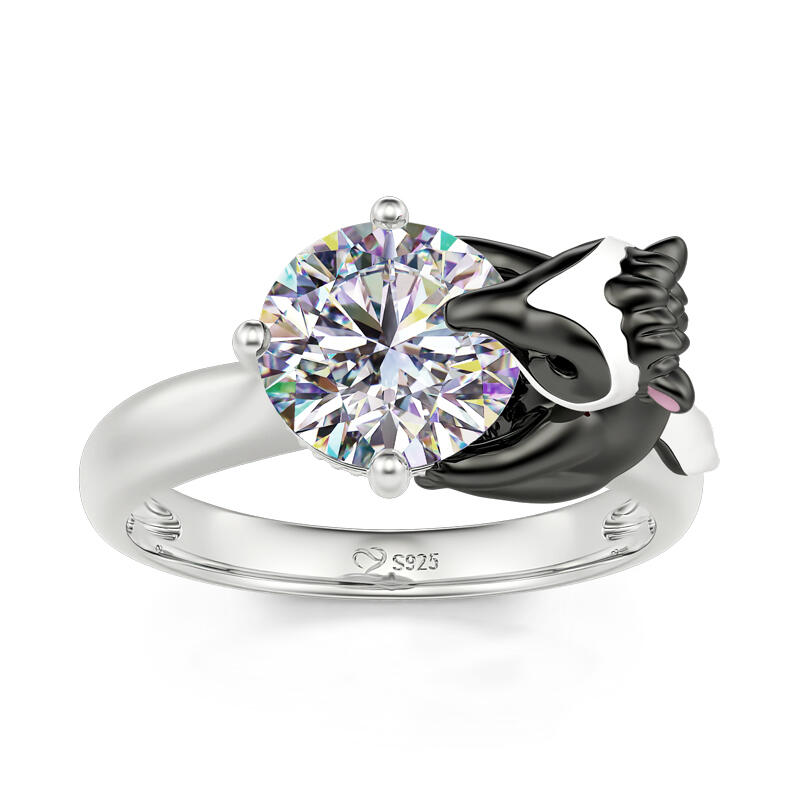 Jeulia Hug Me "Tiny Anteater" Round Cut Sterling Silver Ring