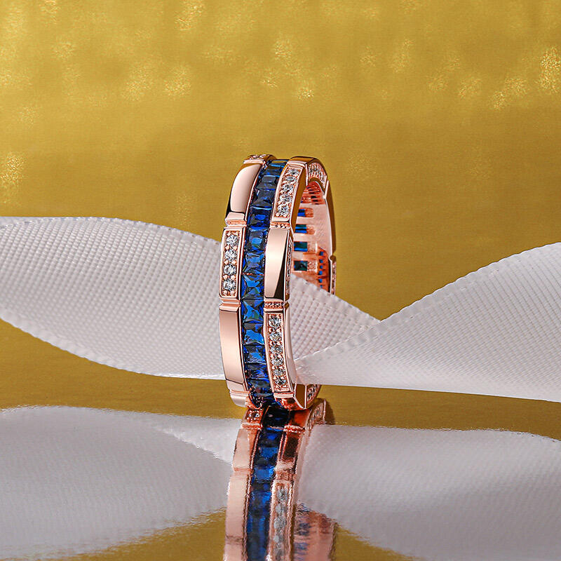 Jeulia Anillo corte princesa plata de ley mujeres con piedra azul