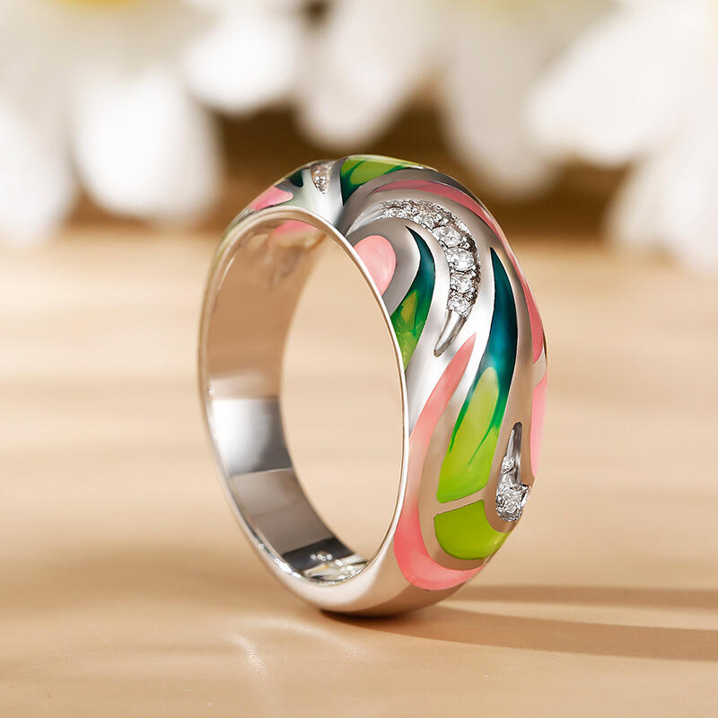 Jeulia Anillo Simple de Moda Esmalte de Plata Esterlina de Las Mujeres