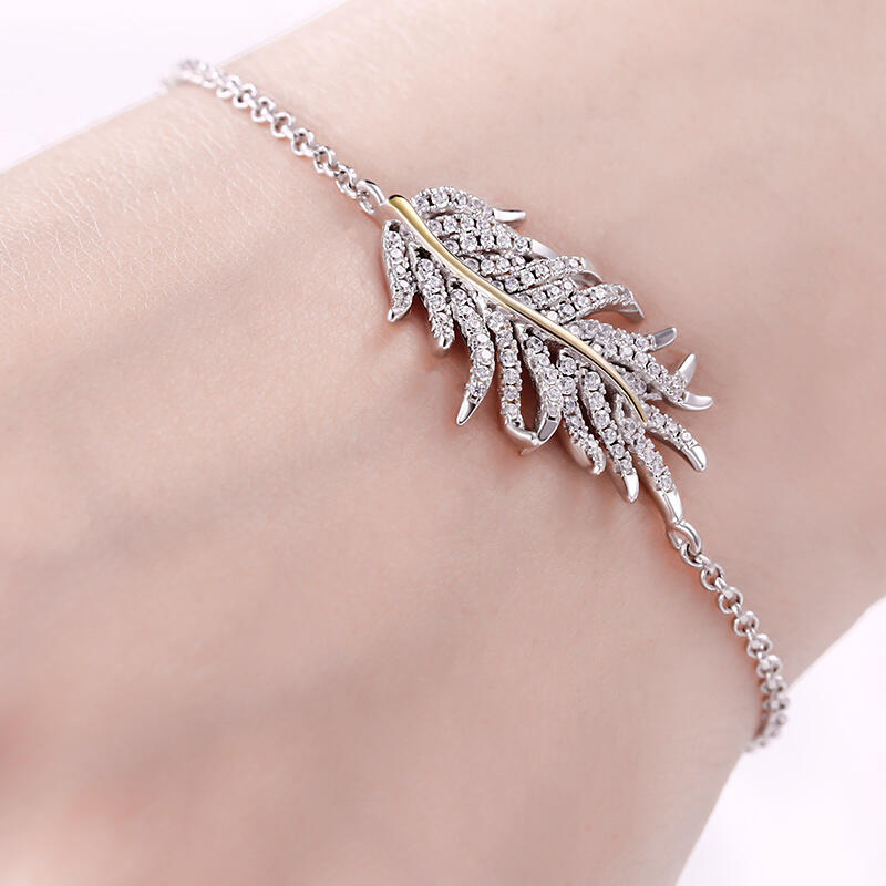 Jeulia Two Tone Feather Sterling Silver Bracelet
