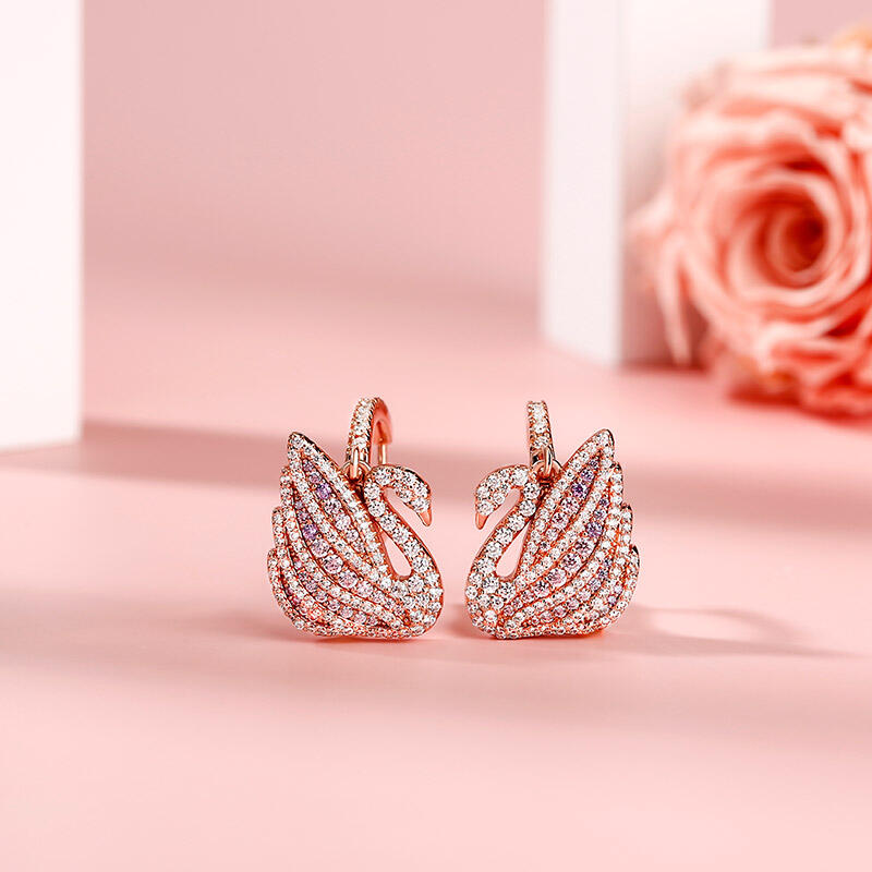 Jeulia Dreamy Swan Rose Gold Tone Sterling Silver Earrings