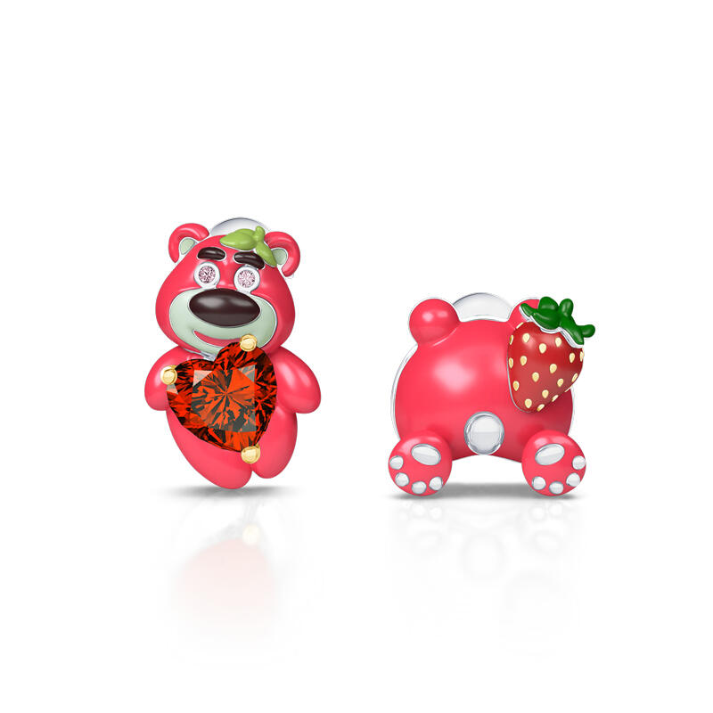 Jeulia Hug Me Lindos brincos de urso morango vermelho em prata de lei