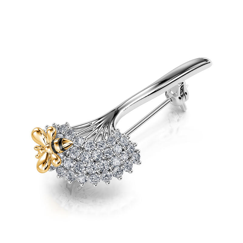 Jeulia Broche de prata de lei com abelhas e flores