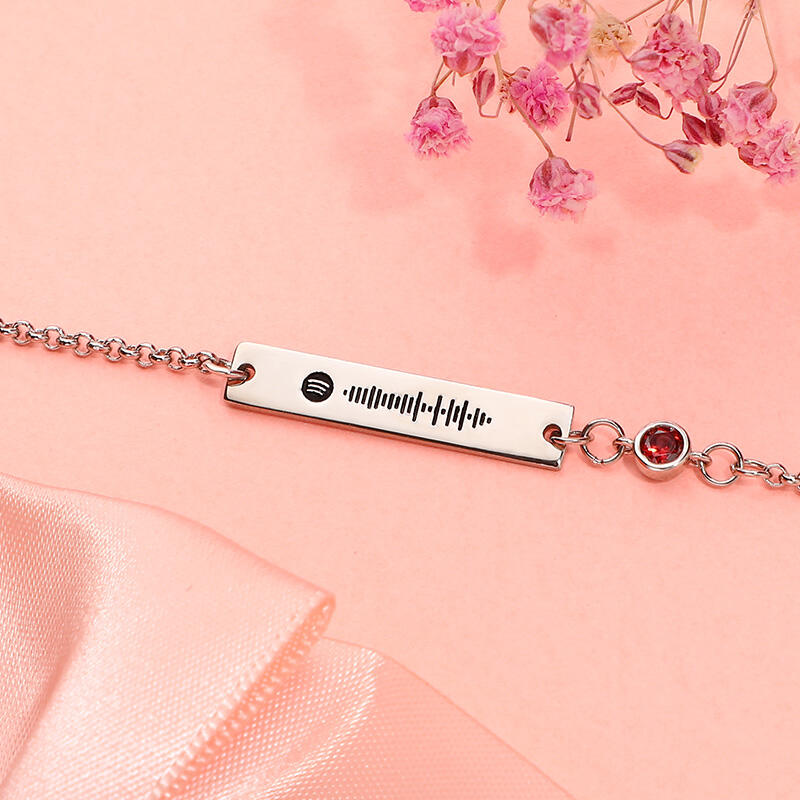 Jeulia Pulsera con código spotify escaneable de acero inoxidable con piedra natal