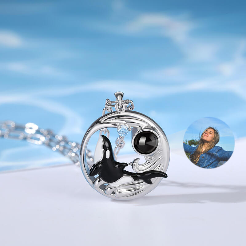 Jeulia Orca Whale Personalized Photo Projection Sterling Silver Necklace