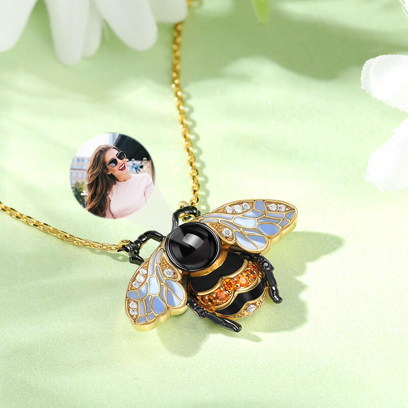 Jeulia Collar de Abeja Plata de Ley con Proyección de Foto Personalizada