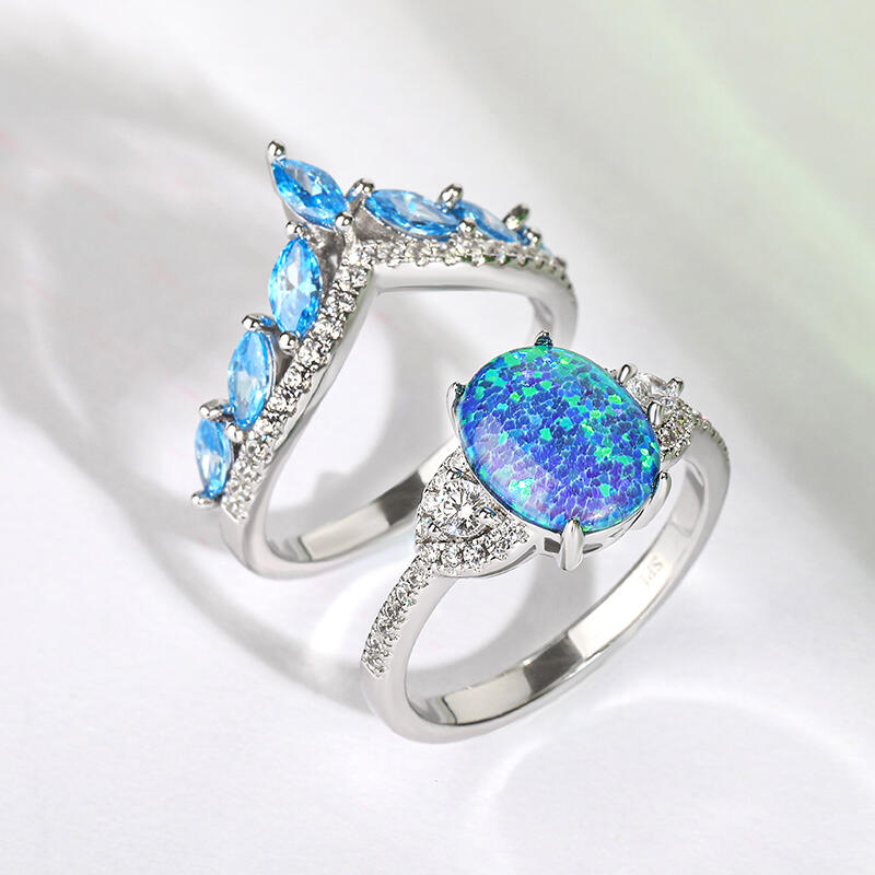 Jeulia Conjunto de Anillos Apilables de Ópalo y Plata de Ley