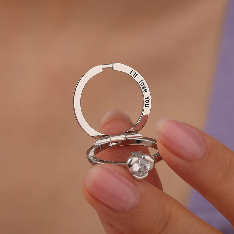Jeulia Anillo de Promesa Grabado Personalizado Oculto de Plata de Ley