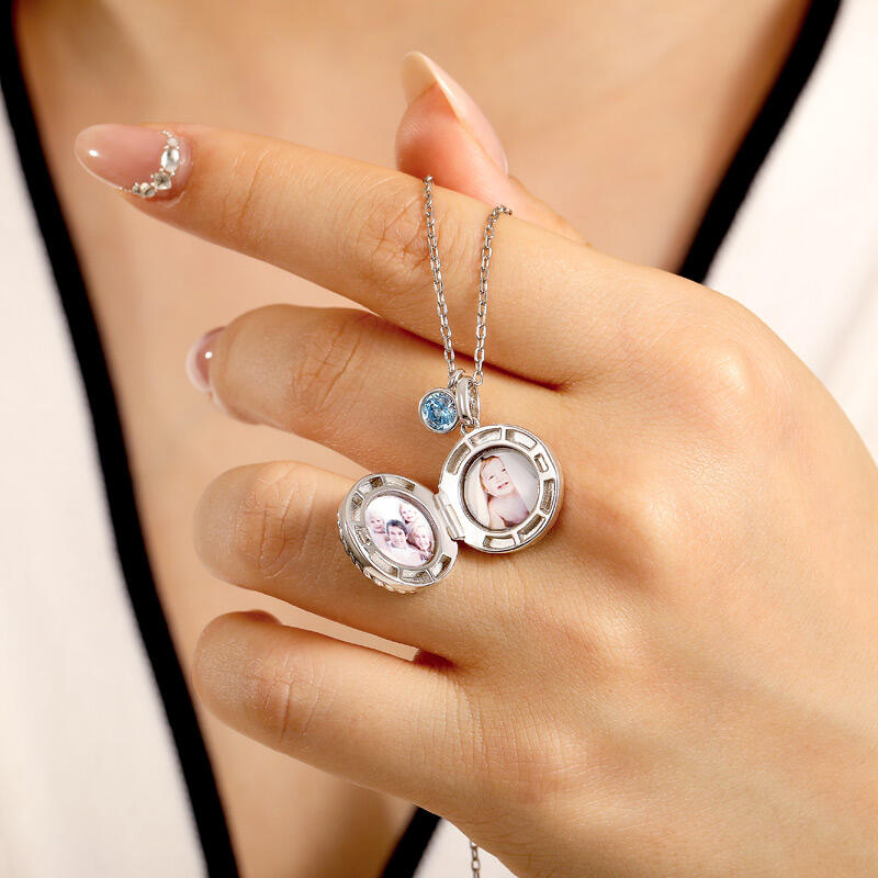 Jeulia Star Moon Custom Photo Birthstone Necklace