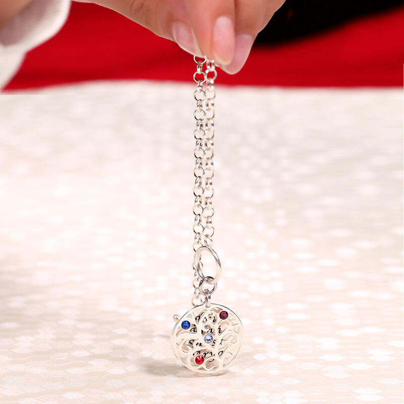 Jeulia Pulsera De árbol De Familia Grabadocon Piedras Natales En Plata De Ley
