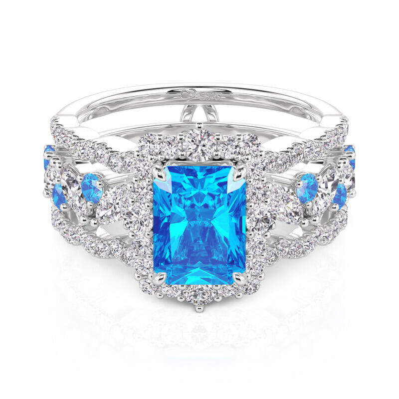 Jeulia Set Anelli Nuziali Personalizzati Taglio Radiante con Alone e Enhancer a Ondulato