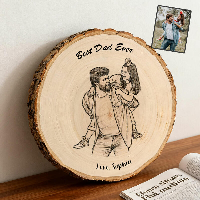 Personalized Tree Stump Photo Frame Vintage Comic Strip Engraving Photo Father's Day for Dad