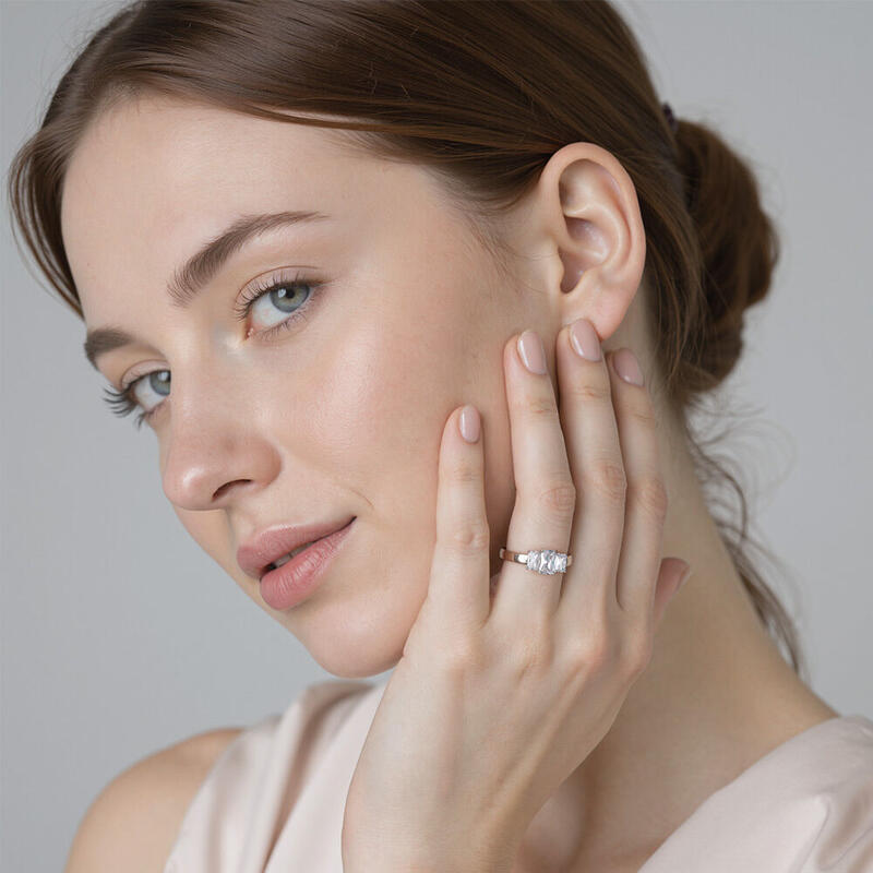 "Cherish" Radiant Cut Three Stone Engagement Ring