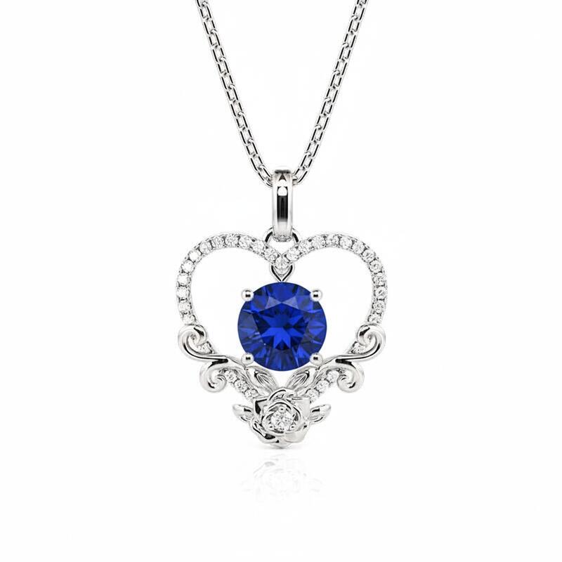 Jeulia Custom Birthstone Necklace Heart with Roses