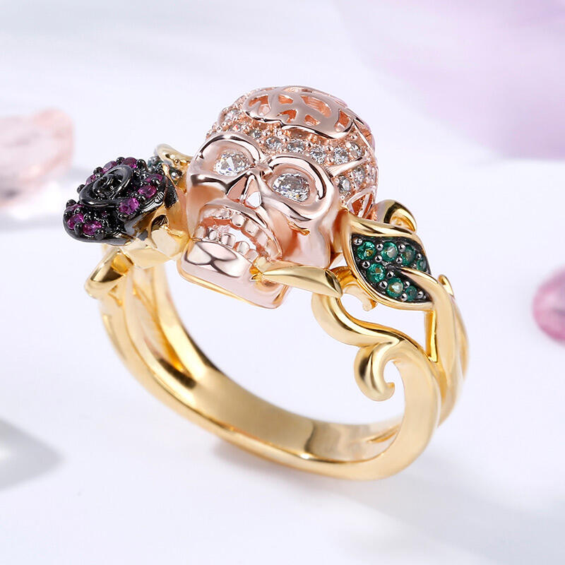 Jeulia Anillo Con Calavera De Plata Esterlina Rosa