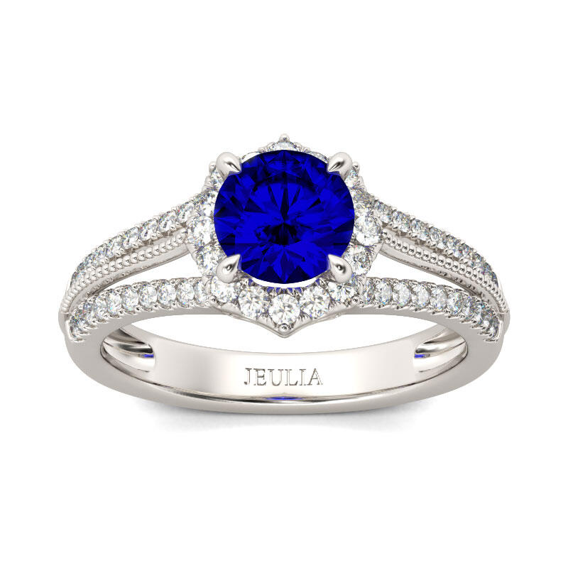 Jeulia Halo Round Cut Sterling Silver Ring