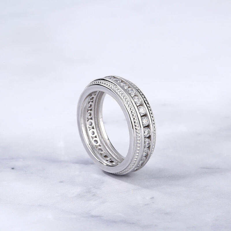 Jeulia Bead Design Round Cut Sterling Silver Men's Band