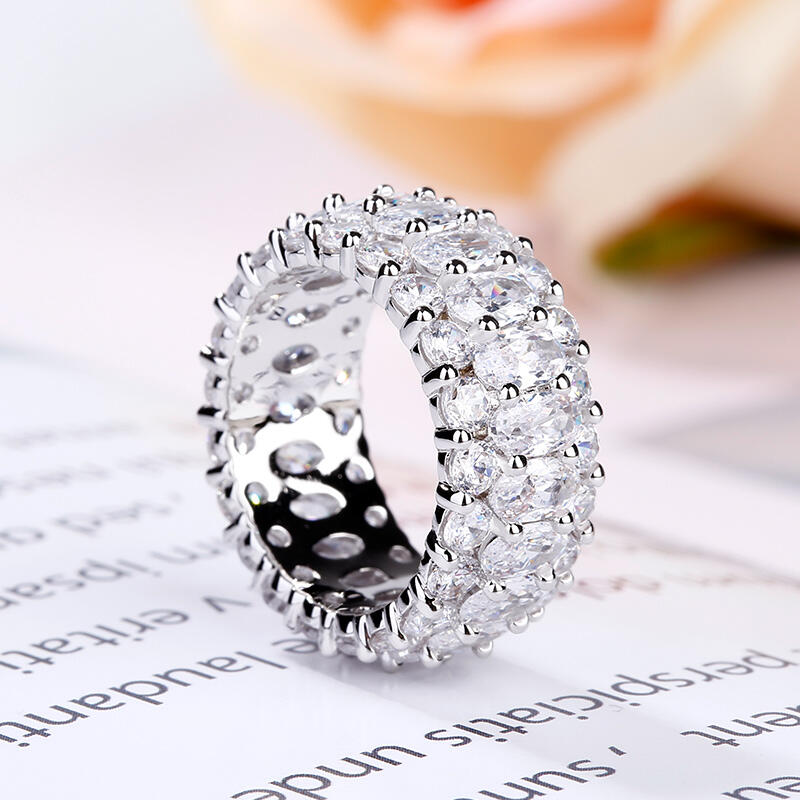 Jeulia Classic Oval and Round Cut Sterling Silver Eternity Ring