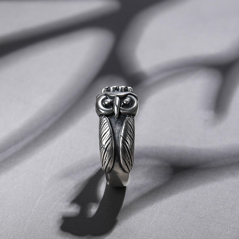 Jeulia "Ancient Wisdom" Night Owl Sterling Silver Men's Ring