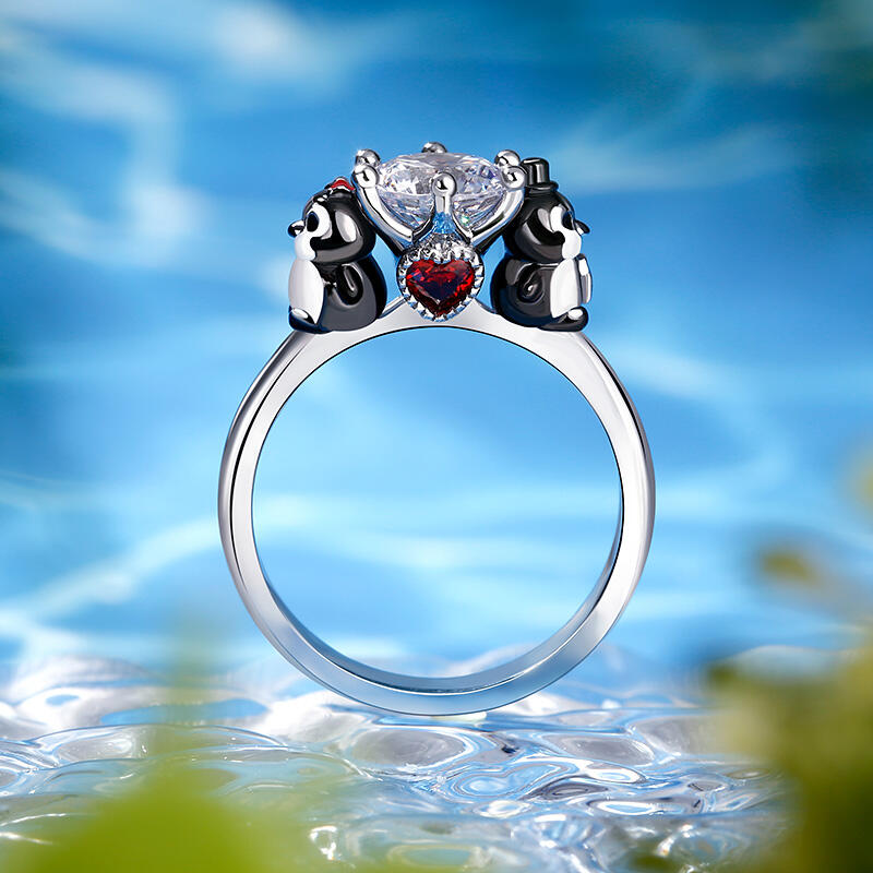 Jeulia Hug Me Pinguino Anello in Argento 925 Taglio Rotondo