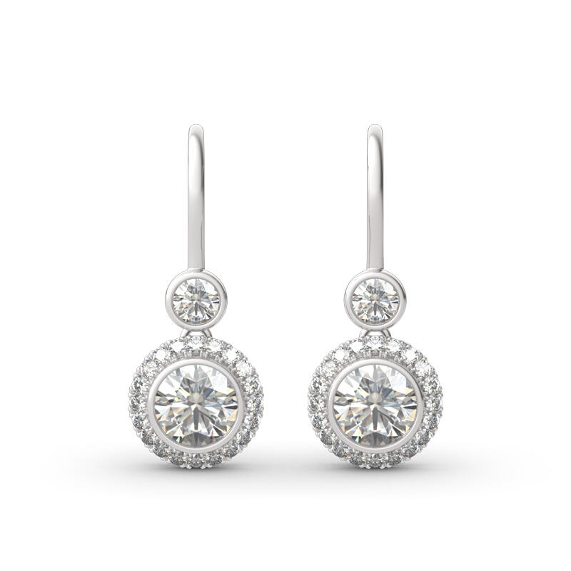 Jeulia Halo Round Cut Sterling Silver Drop Earrings