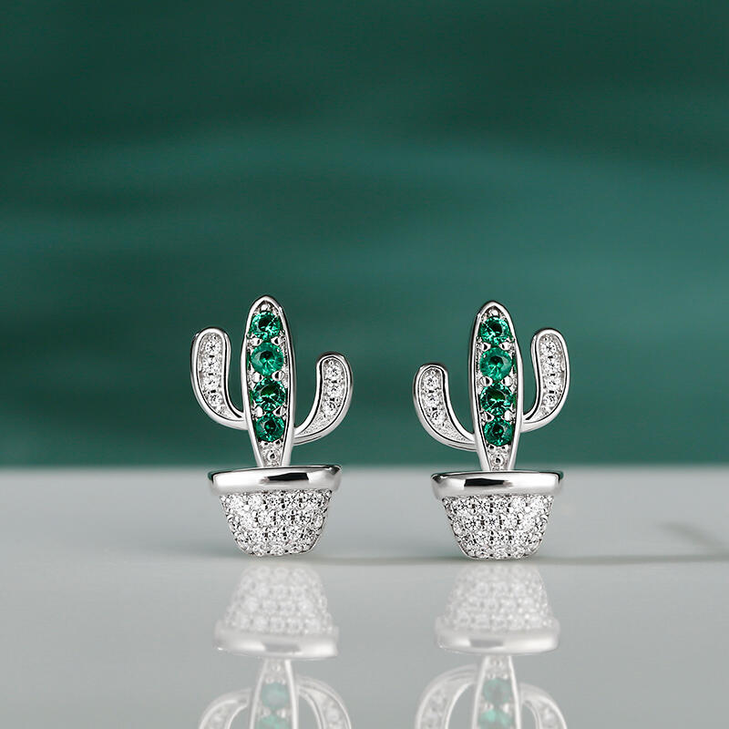 Jeulia "Desert Cactus" Sterling Silver Children's Earrings