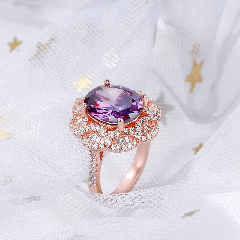 Jeulia Floral Oval Cut Sterling Silver Ring