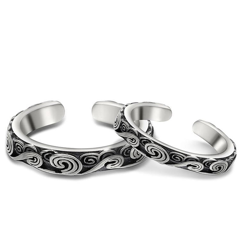 Jeulia Anillos de pareja de diseño abierto grabado con nubes de plata de ley