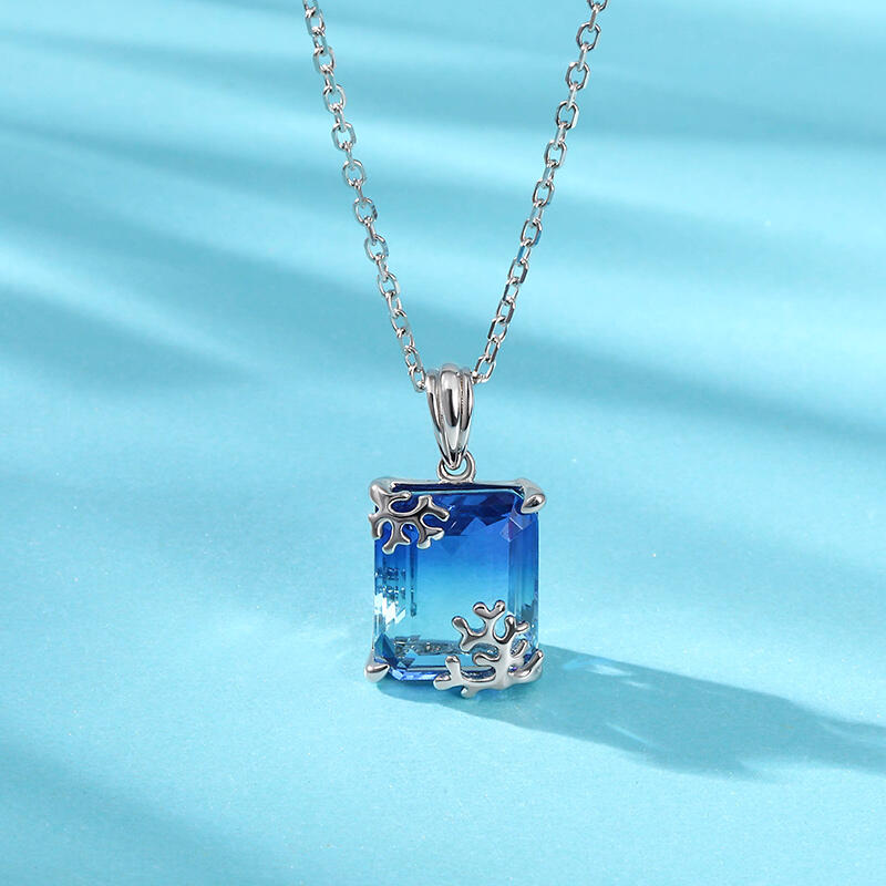 Jeulia "Coral Reefs" Emerald Cut Sterling Silver Necklace