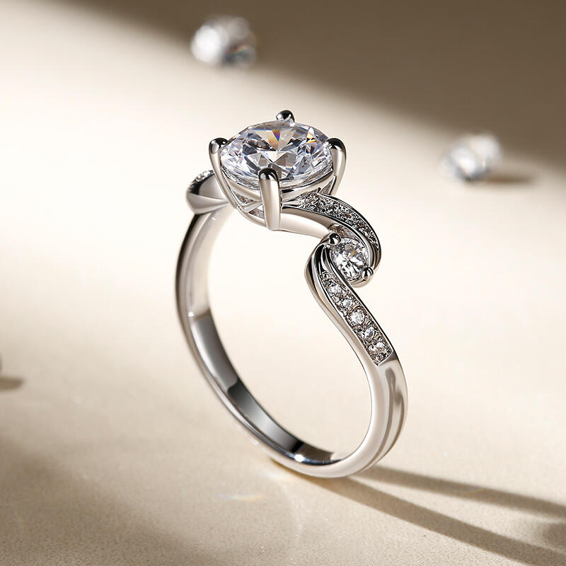 Jeulia Three Stone Round Cut Sterling Silver Ring