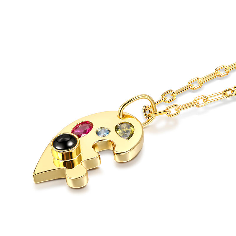 Jeulia Half Heart Puzzle Design Personalized Photo Projection Sterling Silver Necklace