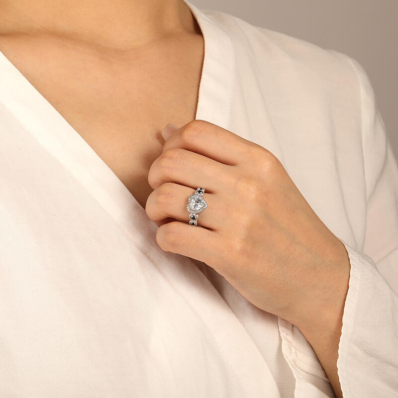 "Fluttering Heart" Heart Cut Halo Engagement Ring