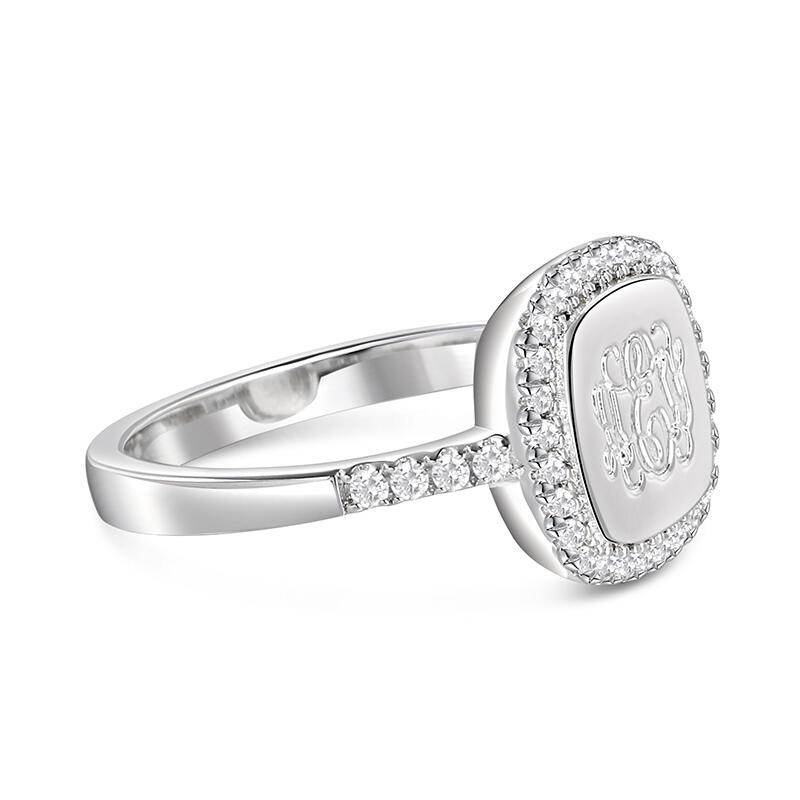Jeulia Halo Square Monogram Personalized Sterling Silver Ring