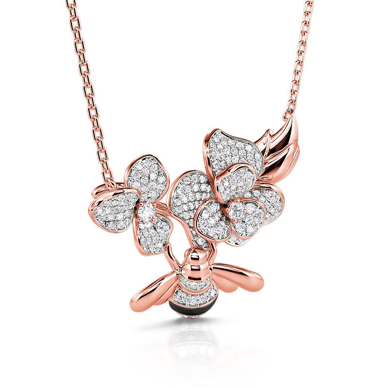 Jeulia Collar de Plata de Ley con Abeja y Flor