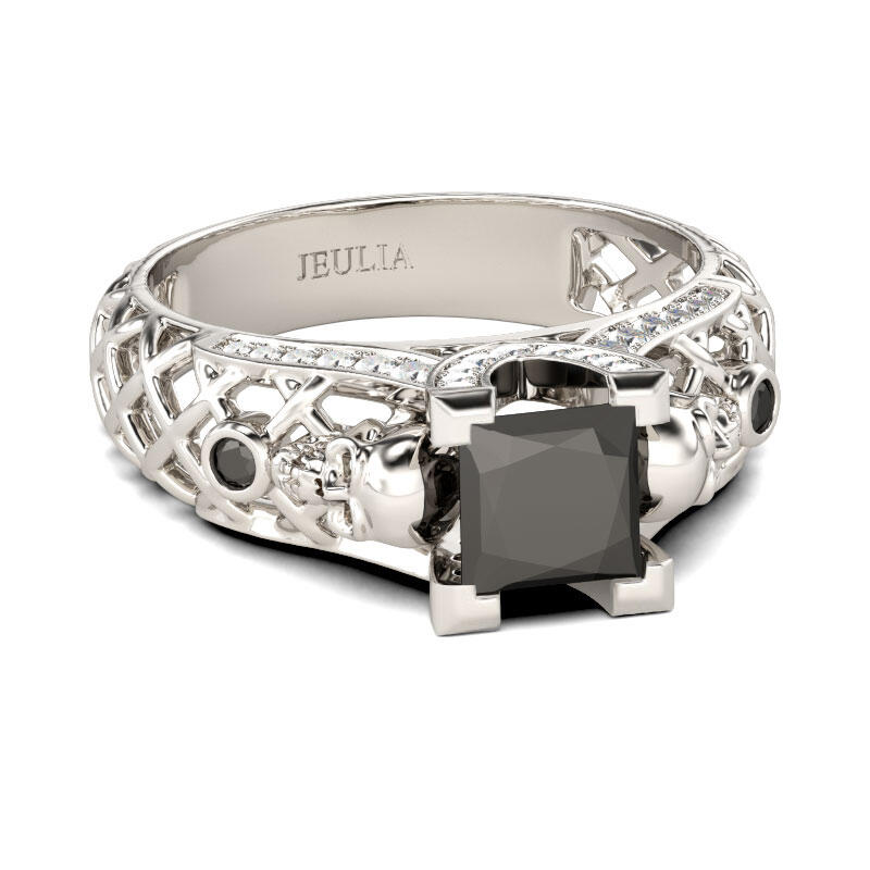 Jeulia Hollow Princess Cut Sterling Silver Skull Ring