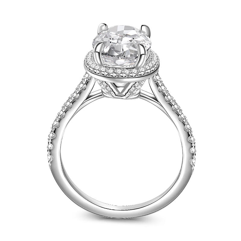 Jeulia Anillo de Compromiso Clásico de Halo Ovalado de Plata