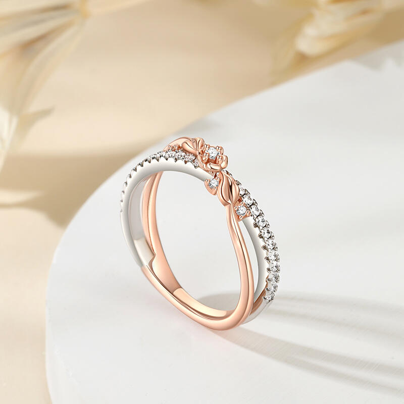 Jeulia Bague Modèle en croix Or rose Deux tons Fleurs enchevêtrées Argent Sterling