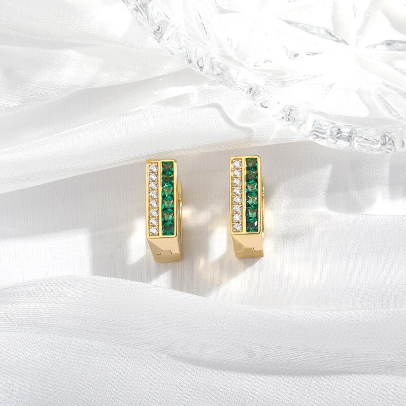 Jeulia ジオメトリック プリンセスカット ラウンドカット シルバー フープ ピアス