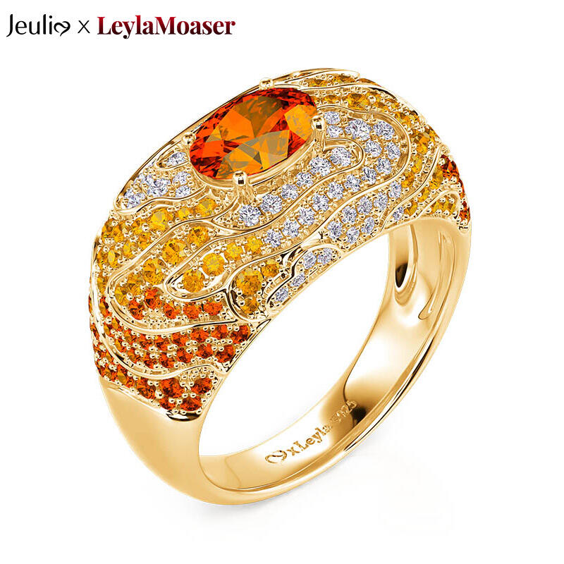 Jeulia x Leyla “Sunset Desert” Art Deco Golden Cocktail Ring Sterling Silver