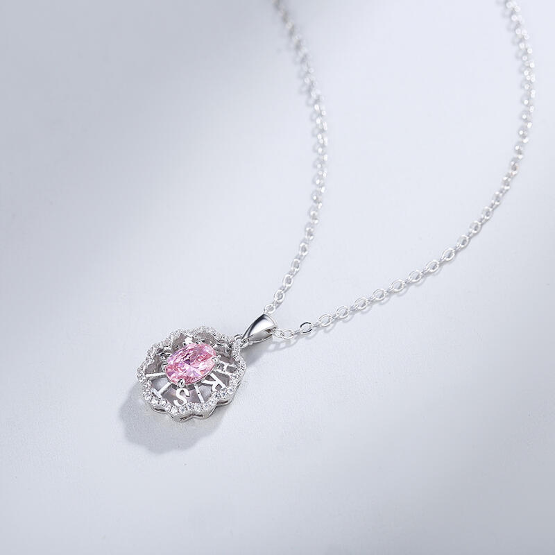 Jeulia Collar personalizado de nombre plata de ley corte ovalado color rosa