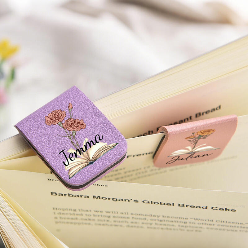 Custom Leather Magnetic Bookmark Book Accessories Birthday Flower Print Gifts for Readers