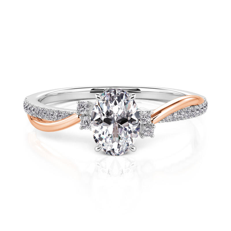 Jeulia Amore Twist Two Tone Oval Cut Engagement Ring