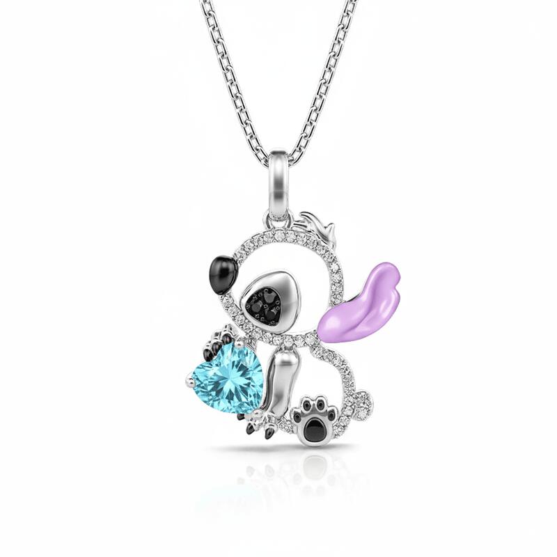 Jeulia Hug Me "Little Monster" Heart Cut Purple Ear Personalized Sterling Silver Necklace