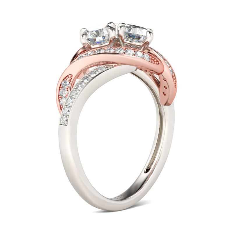 Jeulia Anillo Torcido De Plata De Ley Con Corte Redondo De Dos Piedras,