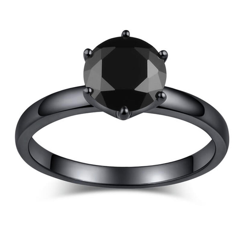 Jeulia Solitaire Black Round Cut Sterling Silver Promise Ring