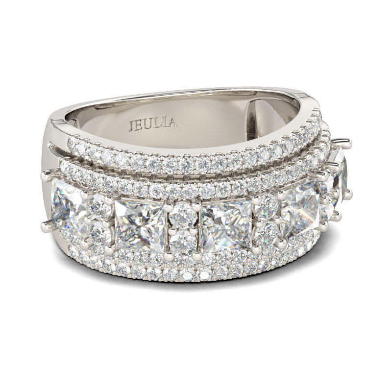Jeulia Wide Princess Cut Sterling Silver Women's Band