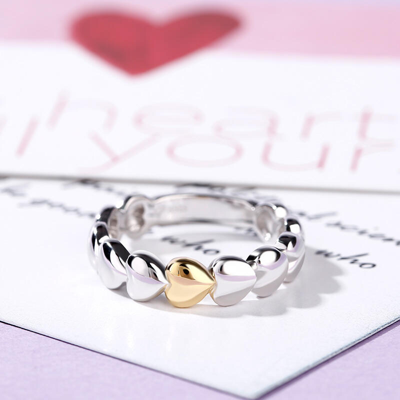 Jeulia Two Tone Heart Shape Sterling Silver Women's Band