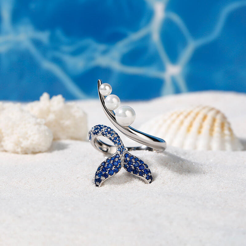 Jeulia "Dancing by the Moonlight" Mermaid Tail Faux Pearl Sterling Silver Ring