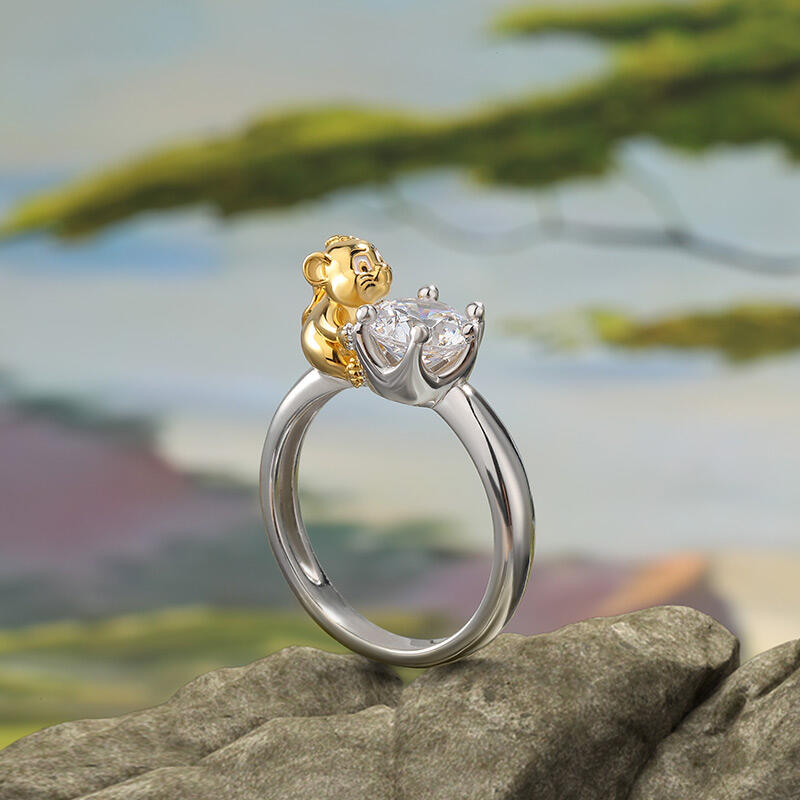 Jeulia Hug Me "Król Dżungli" Lew Korona Okrągłe Cięcie Srebrny Pierścionek