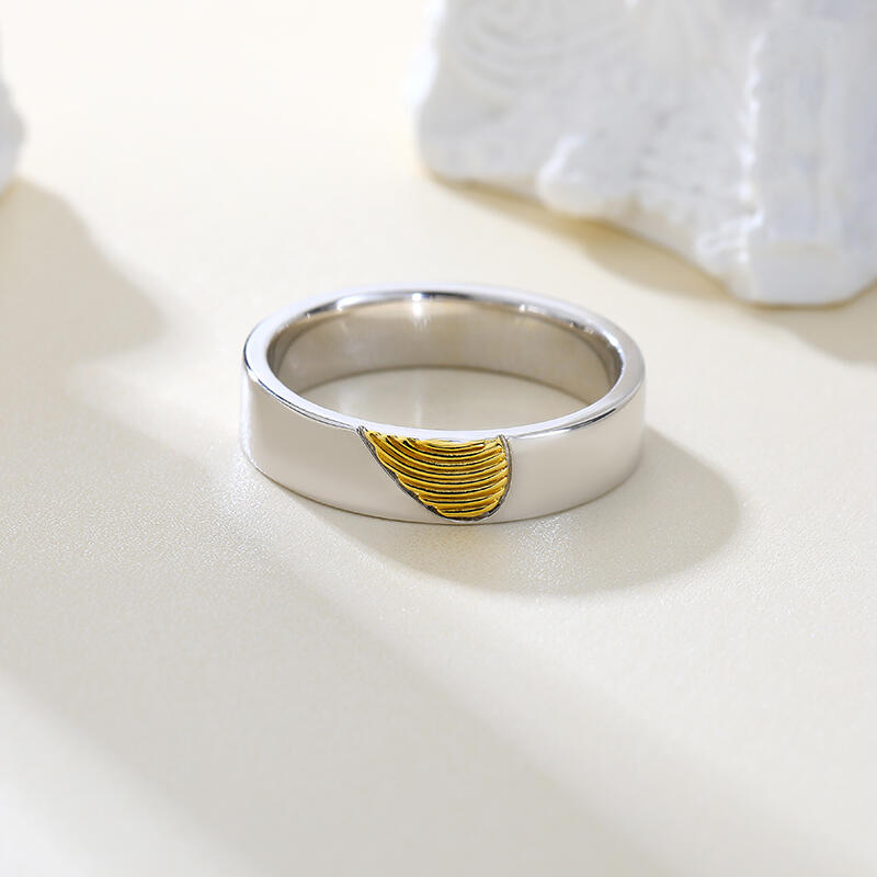 Jeulia ハート 指紋 デザイン シルバー メンズ リング